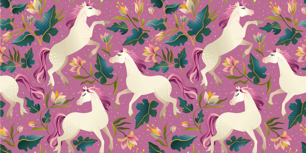 Pink and floral horse design animal vinyl rug - TenStickers