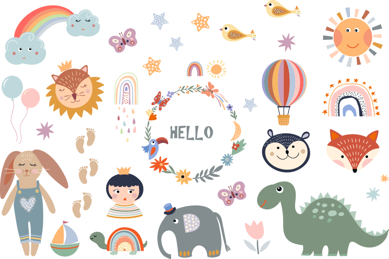 Kids floral animal vinyl rug - TenStickers