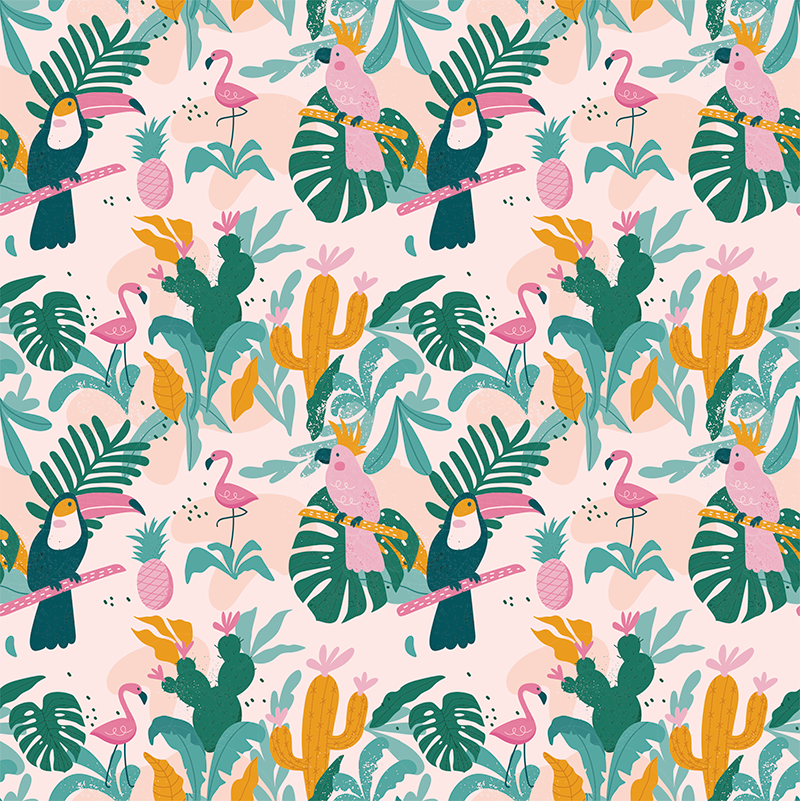 Tropical birds and leaves animal vinyl rug - TenStickers