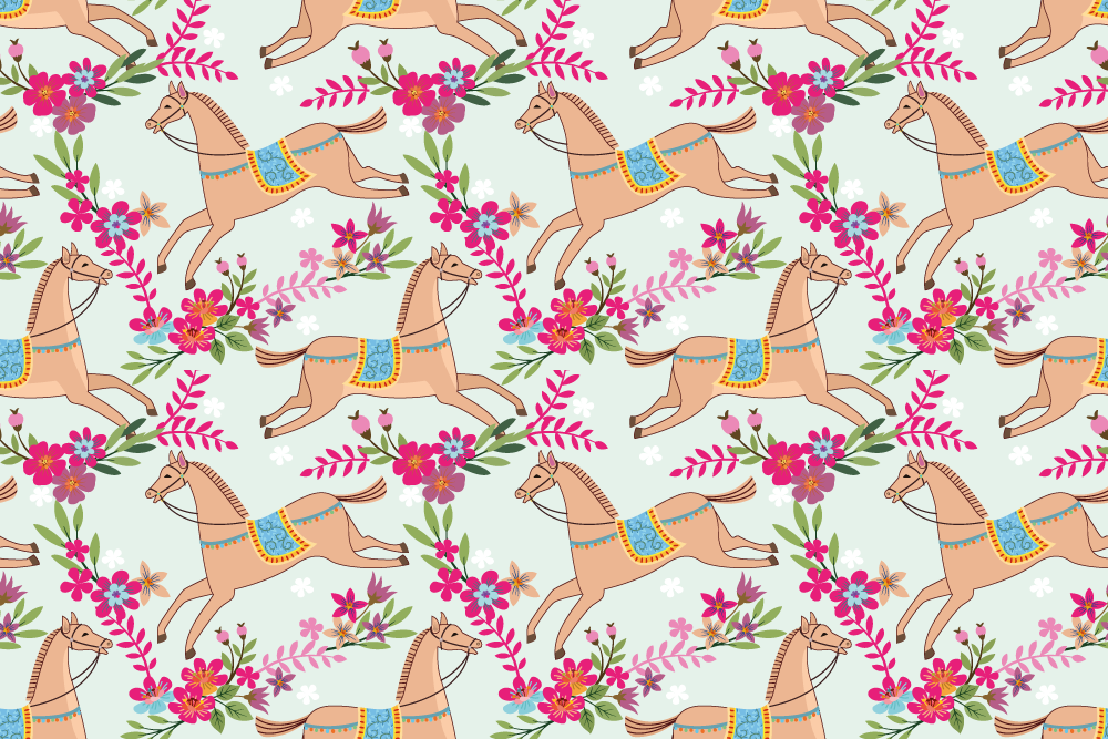 Animal vinyl rug with pink flower horse pattern - TenStickers