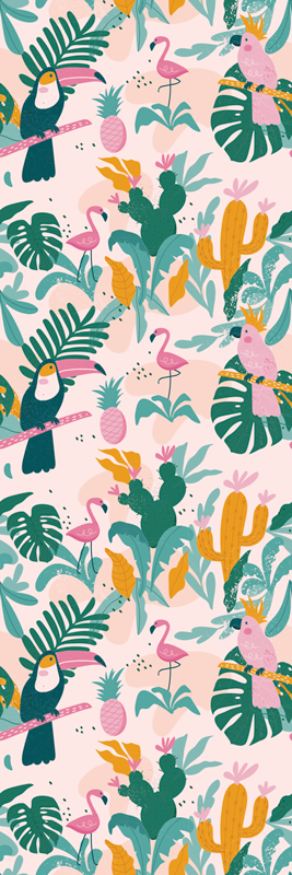 Green birds on pink background animal vinyl rug - TenStickers