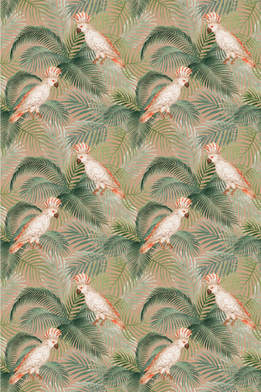 Animal vinyl rug with white parrots on beige palms - TenStickers