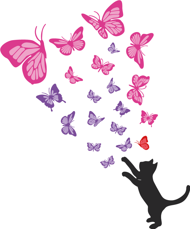 Playful cat butterflies animal vinyl rug - TenStickers