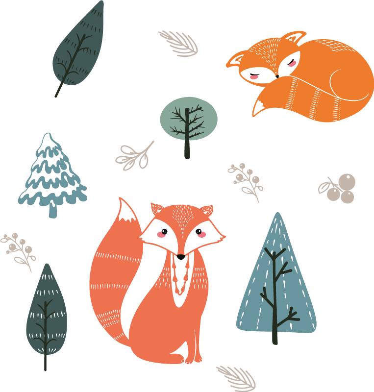 Animal vinyl rug with playful fox patterns - TenStickers