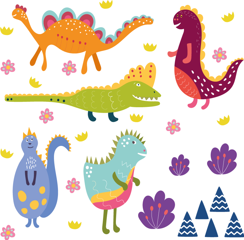 Animal vinyl rug with colorful dinosaur designs - TenStickers