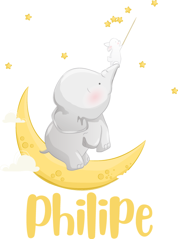 Customizable name elephant and rabbit animal vinyl rug - TenStickers