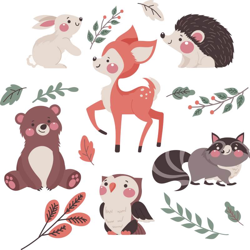 Animal vinyl rug autumn forest creatures - TenStickers