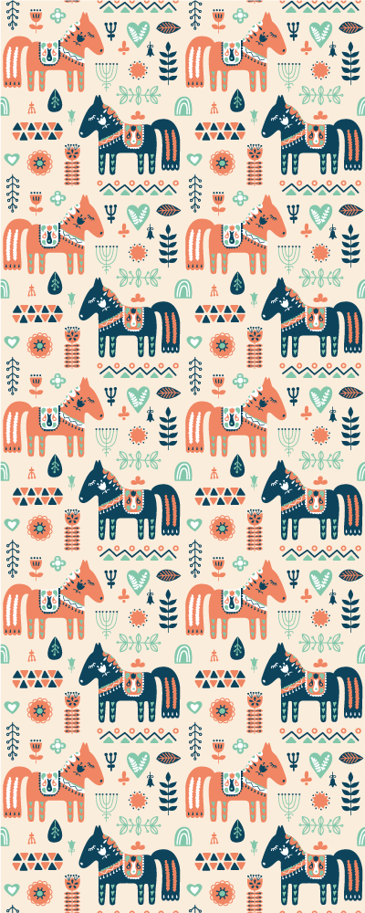 Animal vinyl rug nordic leaves and horses - TenStickers