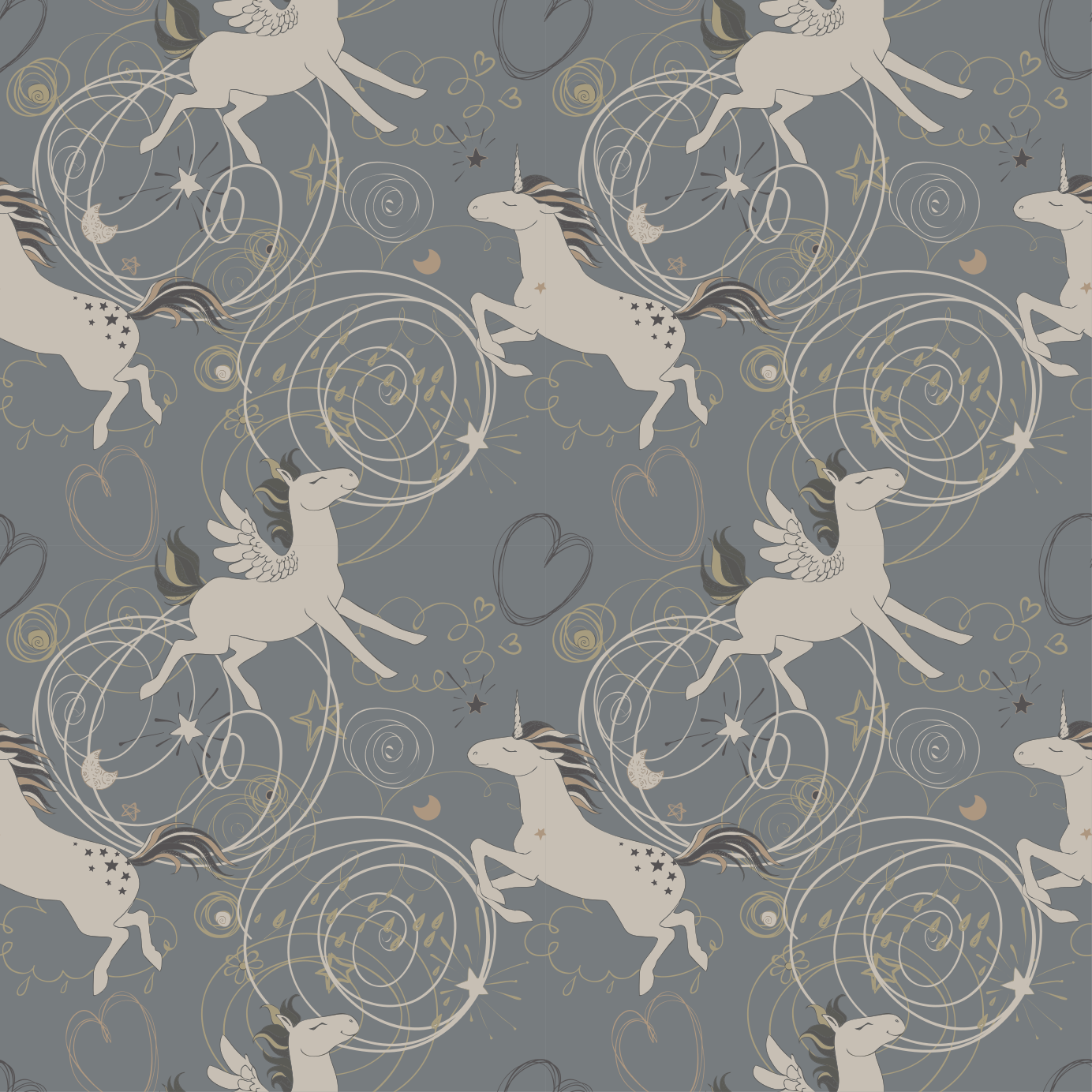 Animal vinyl rug with pegasus unicorns on dark背景 - TenStickers