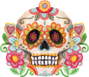 Halloween vinyl rug aquarella floral skull - TenStickers