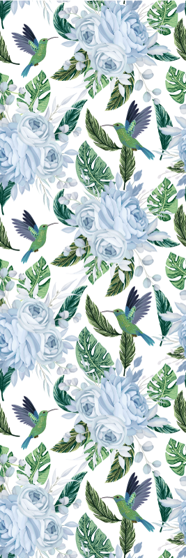 Flower vinyl rug with blue garden flowers and birds - TenStickers
