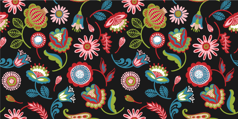 Flower vinyl rug with colorful folk design - TenStickers