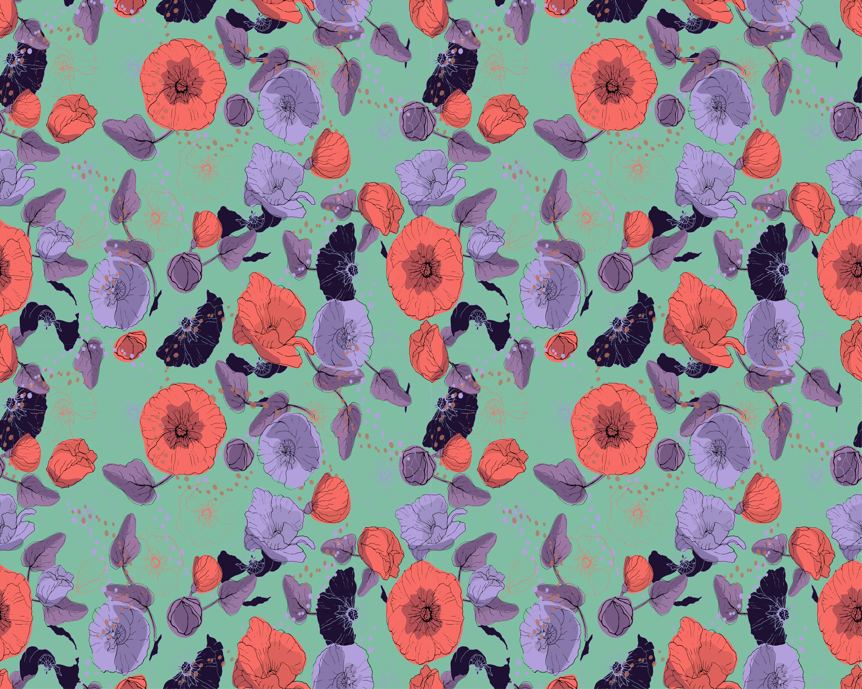 Flower vinyl rug elegant poppies - TenStickers