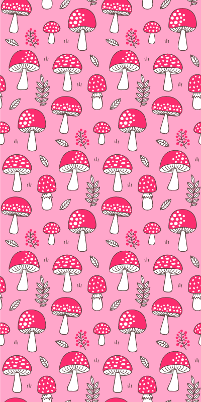 Flower vinyl rug with classical pink mushrooms - TenStickers