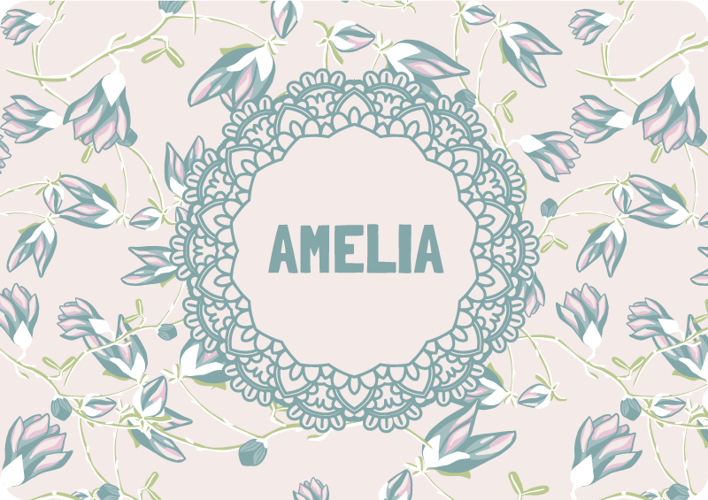 Flower vinyl rug with leaves and name design - TenStickers