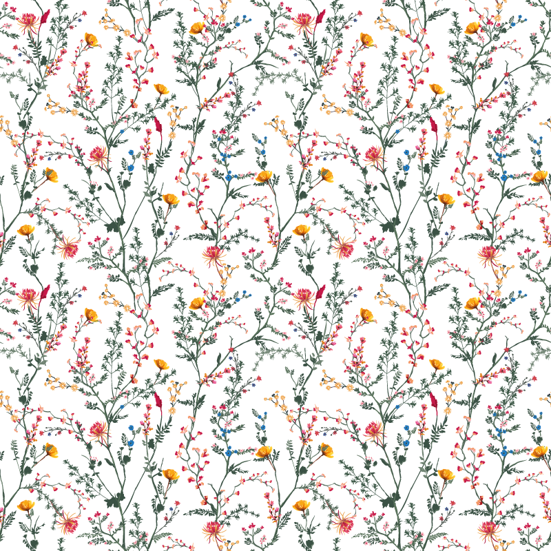 Flower vinyl rug with thin minimalistic blooms - TenStickers