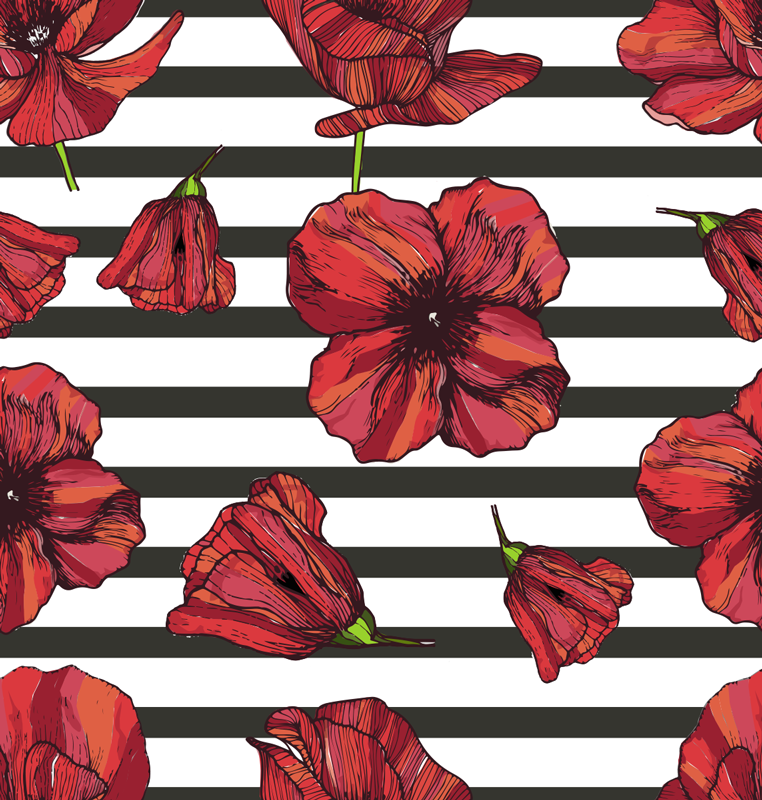 Flower vinyl rug polish poppy plants design - TenStickers