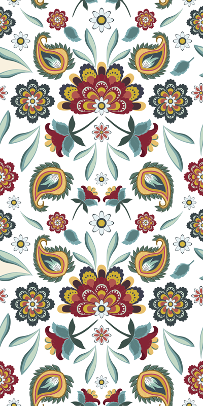 Flower vinyl rug in ethnic floral style - TenStickers