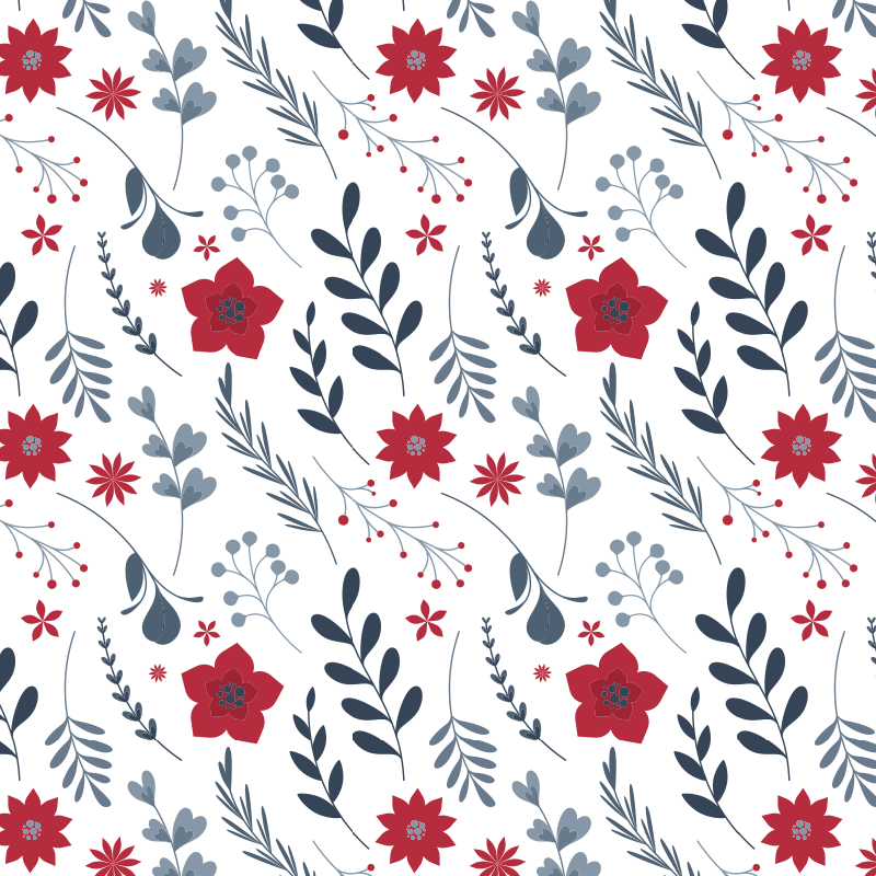 Flower vinyl rug in white and red floral pattern - TenStickers