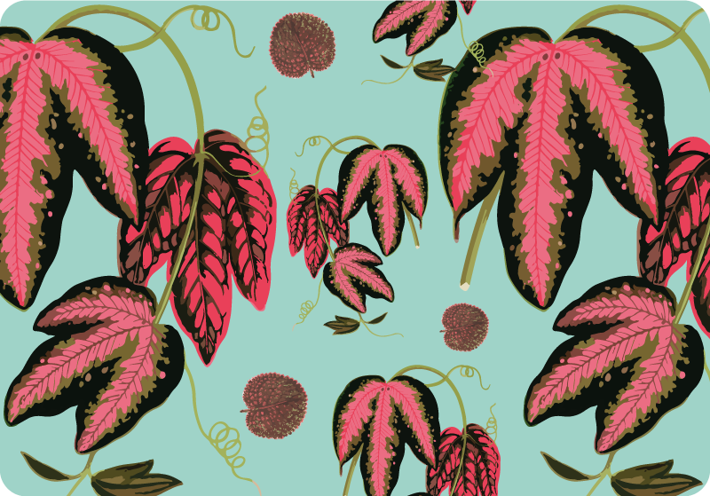 Flower vinyl rug in green and red maranta - TenStickers