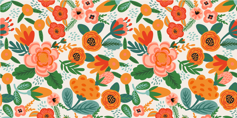 Flower vinyl rug in red and orange folk style - TenStickers