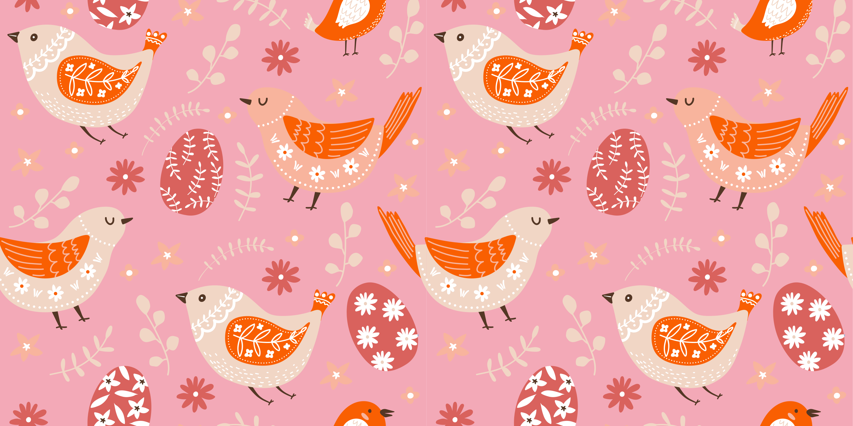 Flower vinyl rug with pink folk art birds - TenStickers