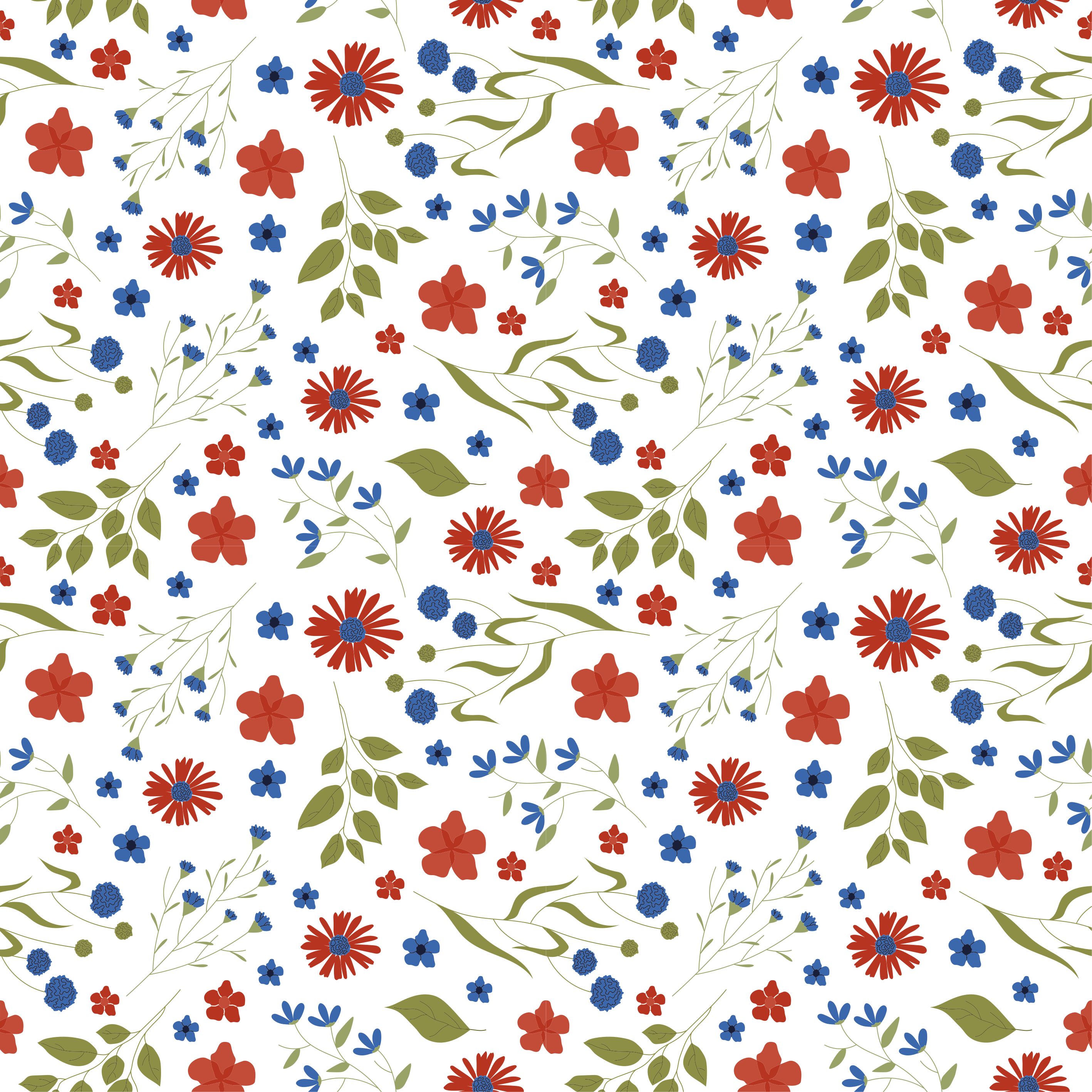 Flower vinyl rug with blue and red garden patterns - TenStickers