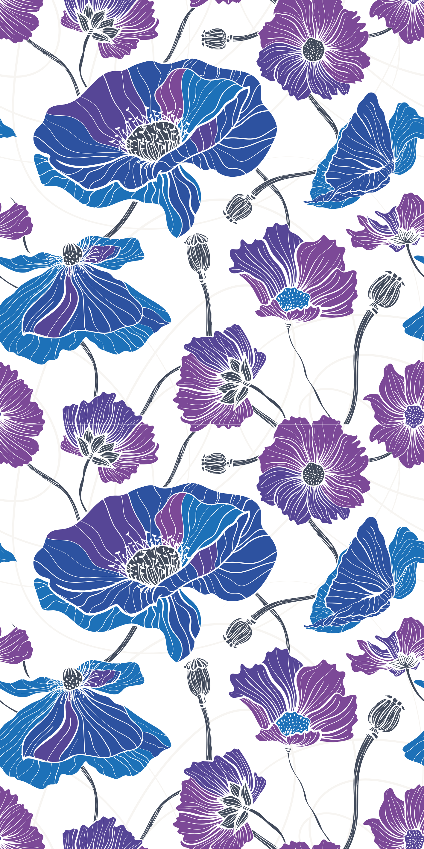 Flower vinyl rug with blue and purple garden blooms - TenStickers