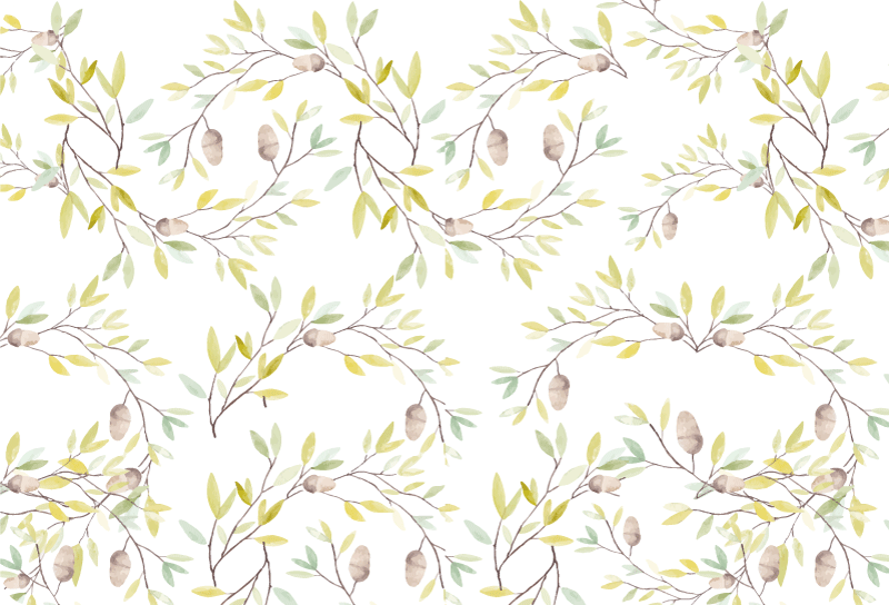 Flower vinyl rug original watercolor green leaves pattern - TenStickers