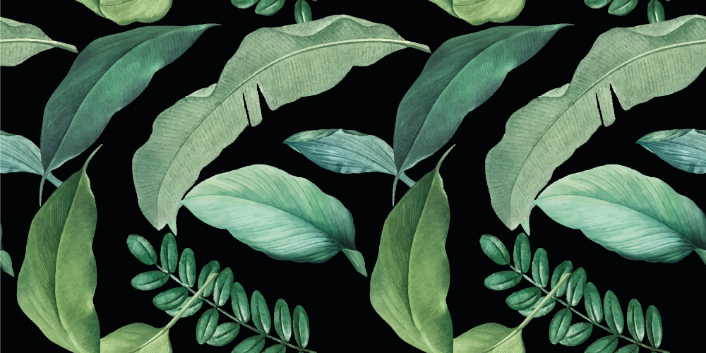 Flower vinyl rug dark gray forest leaves night - TenStickers