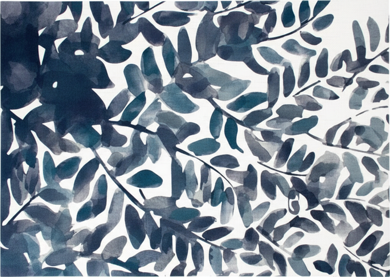 Flower vinyl rug blue watercolor leaf design - TenStickers