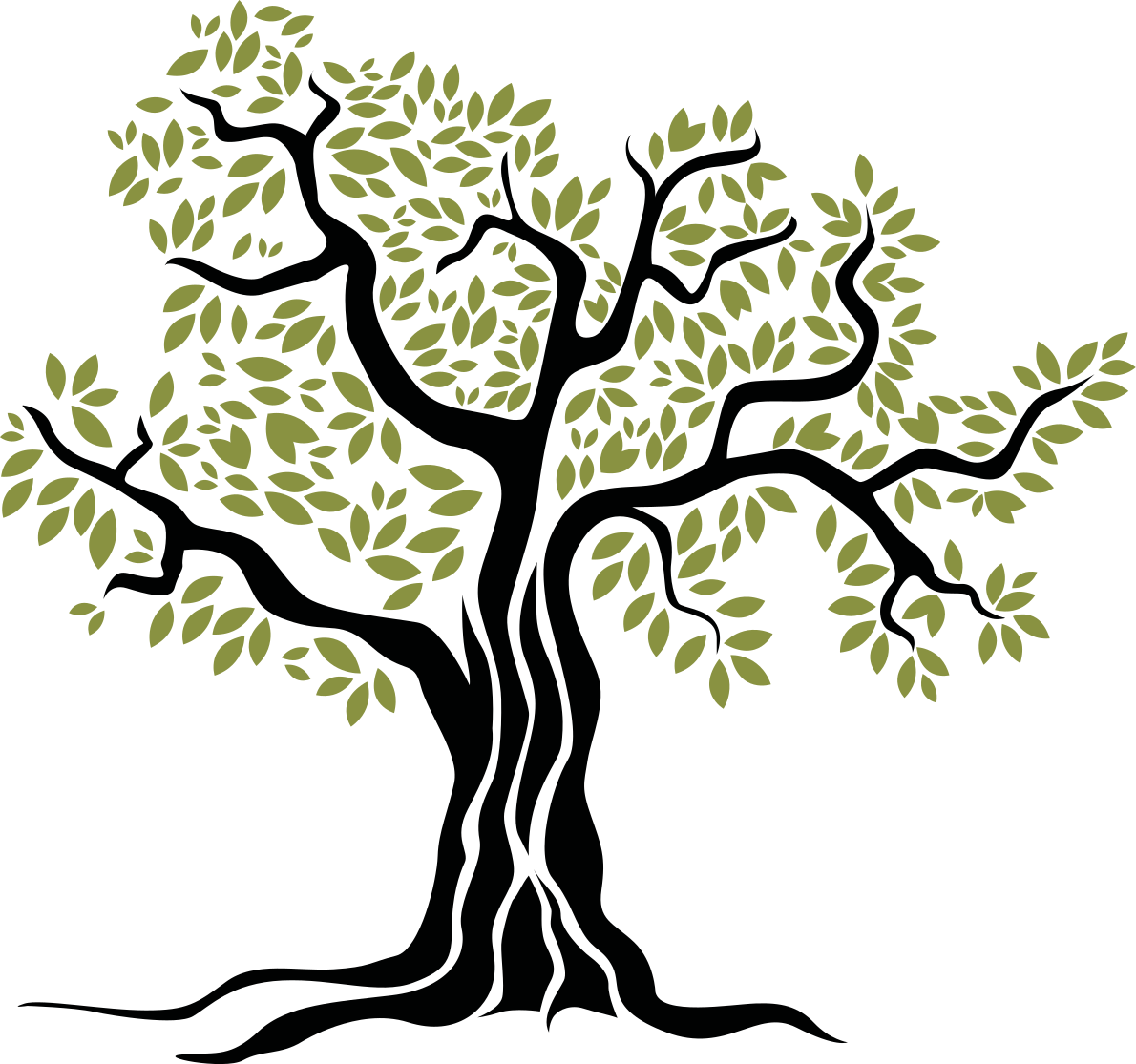 Flower vinyl rug black olive tree with green leaves - TenStickers