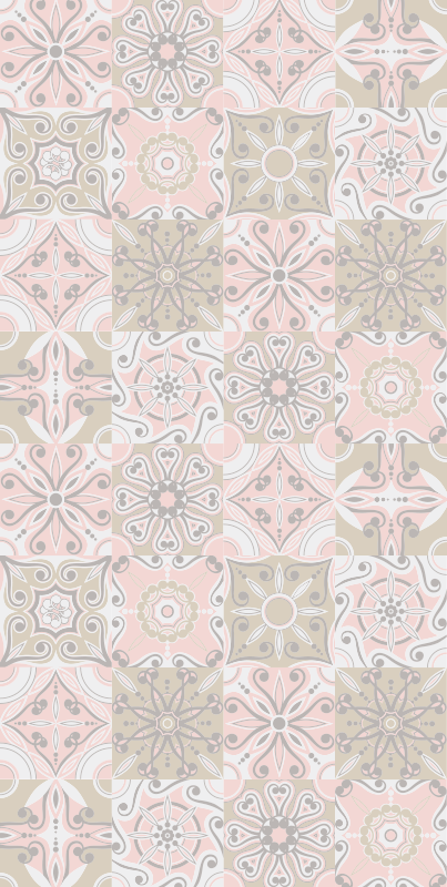 Kitchen vinyl rug in pink and grey tile - TenStickers