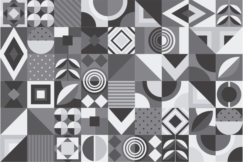 Bathroom vinyl rug in gray geometric tiles - TenStickers