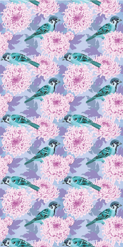 Flower vinyl rug featuring pink garden flowers with birds - TenStickers