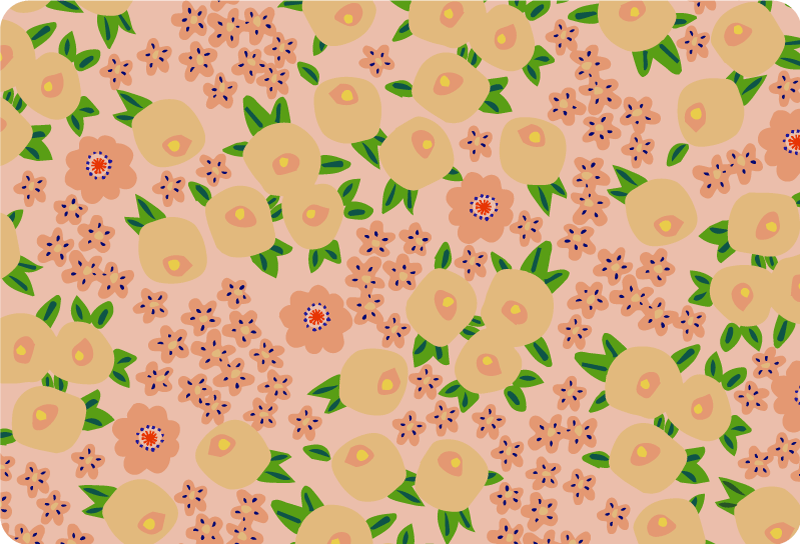 Flower vinyl rug with original floral design in peach - TenStickers