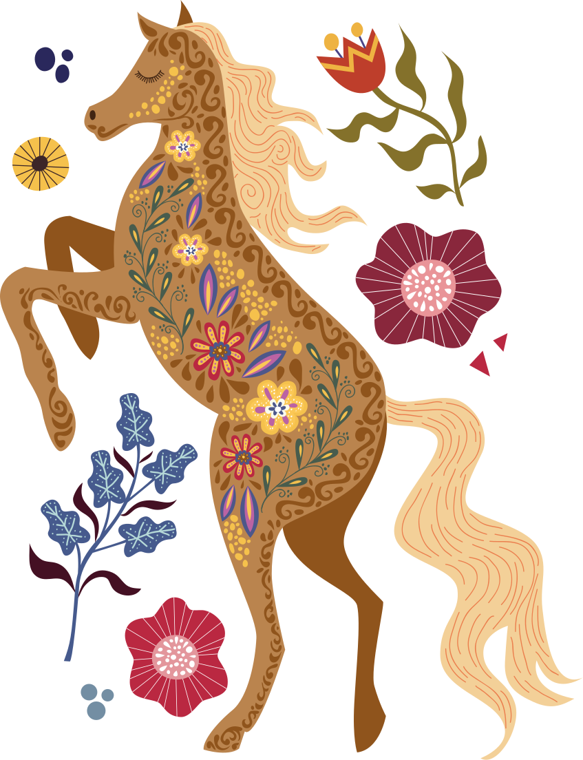 Flower vinyl rug wild horse folklore design - TenStickers