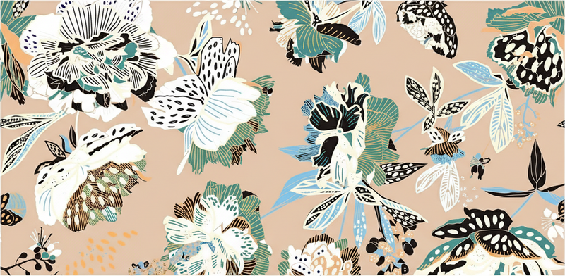 Neutral beige flowers living room vinyl rug - TenStickers