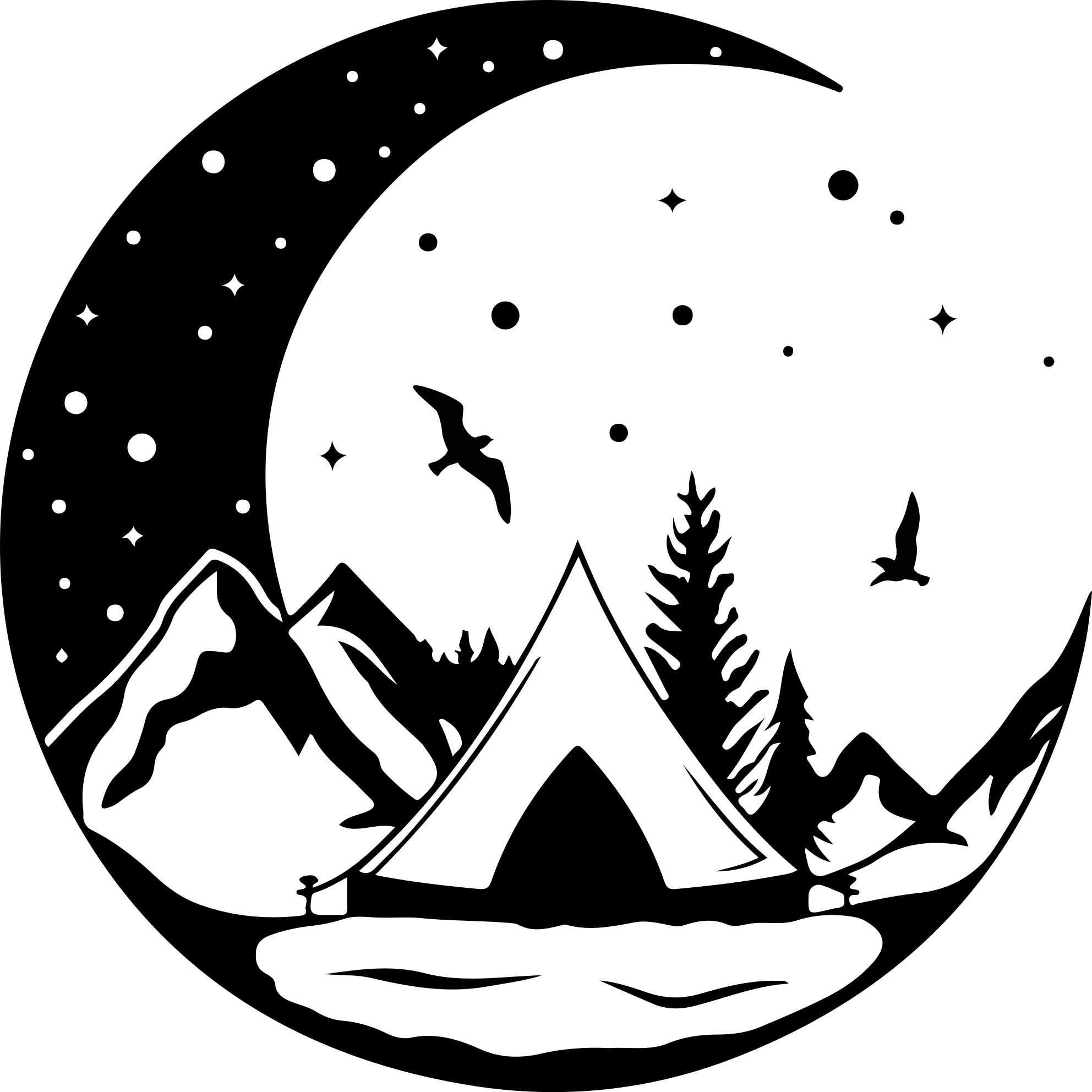 Nature vinyl rug mountains and moon night - TenStickers
