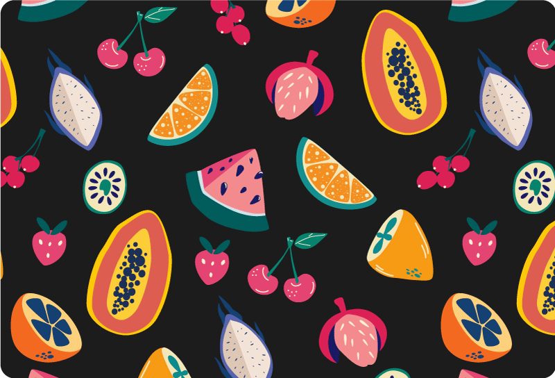 Nature vinyl rug with colorful fruits on black - TenStickers