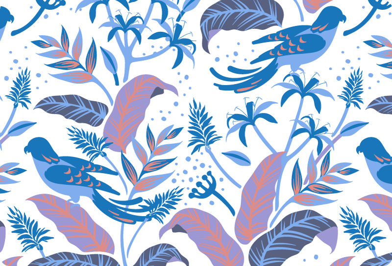 Nature vinyl rug with blue and pink birds on leaves - TenStickers