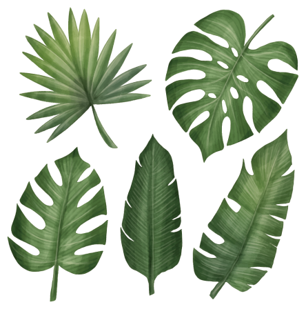 Flower vinyl rug with large green leaves - TenStickers