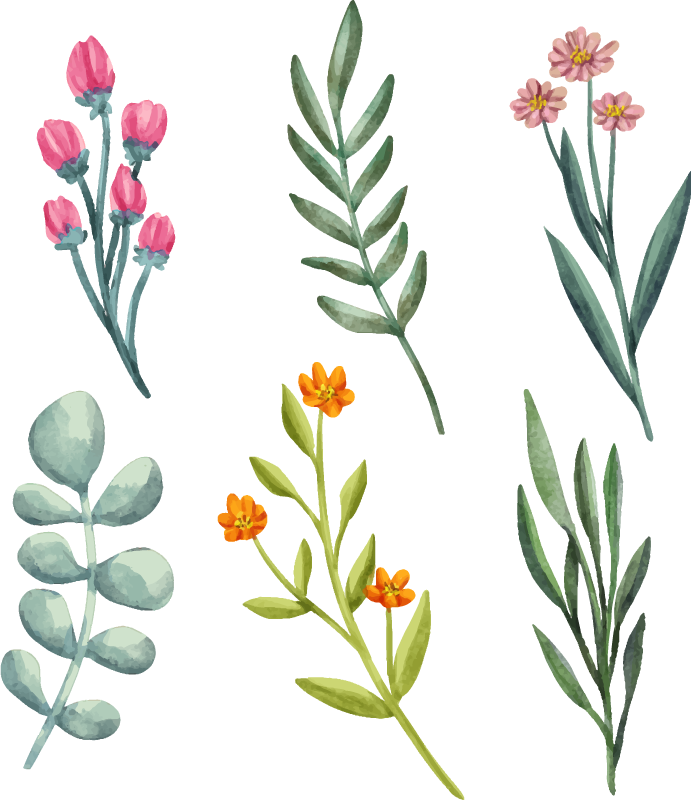 Flower vinyl rug with plant branches design - TenStickers