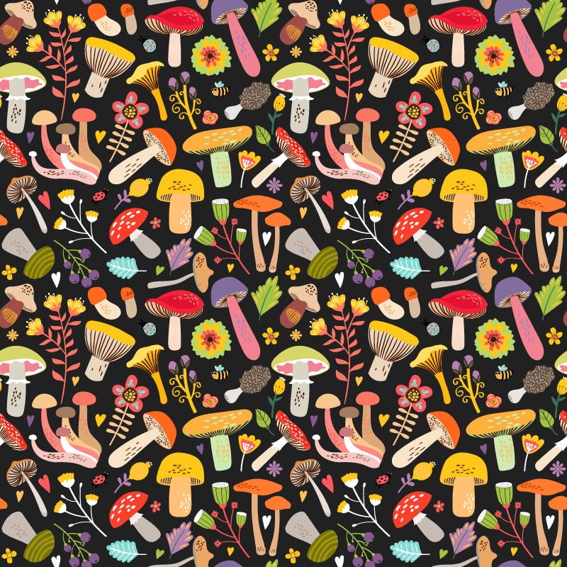 Flower vinyl rug with autumn mushroom design - TenStickers