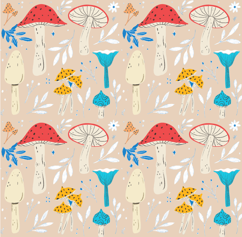 Flower vinyl rug with classic mushrooms beige background - TenStickers