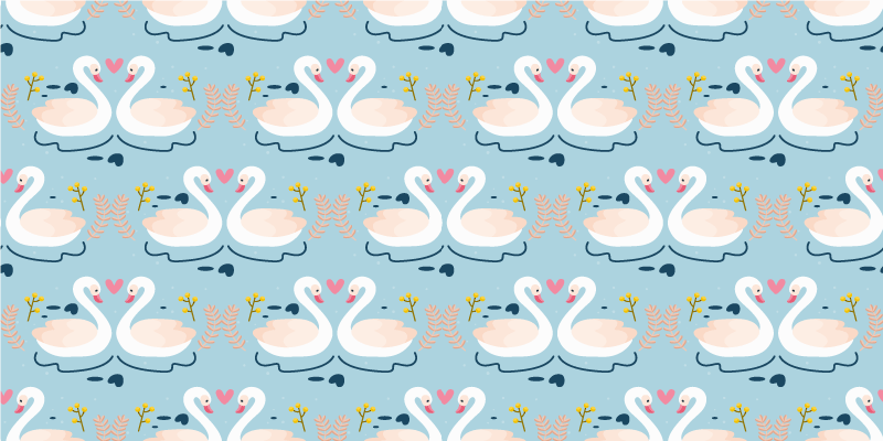Flower vinyl rug with swans in love on blue - TenStickers