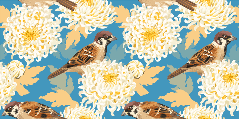 Flower vinyl rug aquarella birds and leaves design - TenStickers