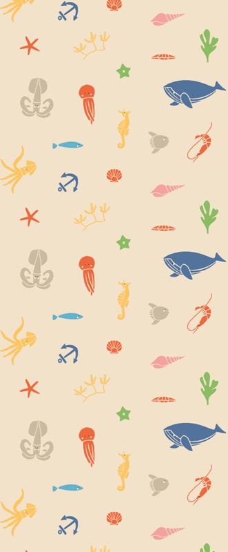 Bedroom vinyl rug with sea creatures on beige - TenStickers