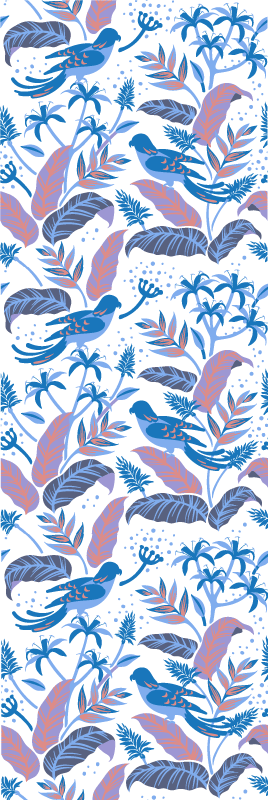 Bedroom vinyl rug with blue and pink birds on leaves - TenStickers
