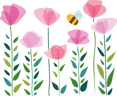 Kids vinyl rug with pink flowers and bee - TenStickers